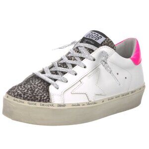 Golden Goose Hi Star Sneaker in Black White, White, & Fluo Pink